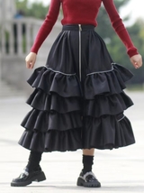 BLACK Satin Layered Skirt Outfit Black Satin Holiday Party Skirt Custom Any Size