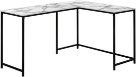 Computer Desk With Corner Metal Base, 58&quot; L X 44&quot; W, White Marble-Look/Black, - £139.04 GBP