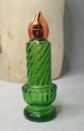 Primary image for AVON Glass Christmas Candle 4.5” Tall 1970s Green No Box Moonwind Cologne Empty