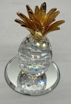 Vintage Crystal Pineapple w/ Gold Colored Leaves &amp; Mirror Base 2.5 Inches - $19.79