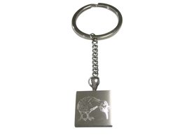Silver Toned Square Etched Kiwi Bird Pendant Keychain - £28.12 GBP