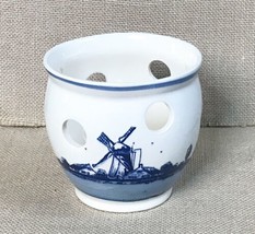 Delfte Blauw Delft Blue Candle Holder Sailboat Windmill Hand Painted In Holland - £11.07 GBP