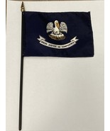 New Louisiana State Mini Desk Flag - Black Wood Stick Gold Top 4” X 6” - $149.24 MXN