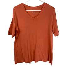 By Chicos 2 Elbow Sleeve Tee Shirt Womens L 12 V Neck Dark Orange 100% Cotton - £8.58 GBP