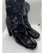 Steve Madden Ankle Boots Black Sequin Size 6.5 Block 3.5&quot; Heel - $44.05