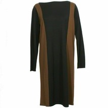 RALPH LAUREN Black Brown Colorblock Fine Merino Wool Knit Sweater Dress 1X - $99.99