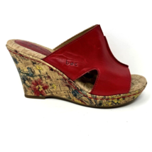 BOC Womens Red Leather Floral Cork Wedge Slip on Sandals, Size 6 - $25.69
