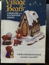 Village Bears Carollers with illuminated chapel in box hand painted ceramic - £19.25 GBP