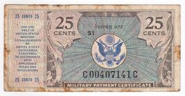 USA MPC Series 472 25 Cents Military Payment Certificate P M17 XF Rara - $62.68