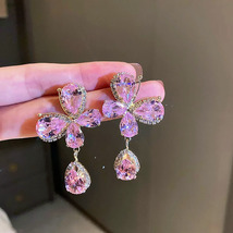 Dazzling Pink CZ Butterfly Earrings, Perfect Gift Earrings - £8.76 GBP