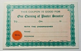 1941 Gag Gift Card One Evening of Pooter Scootin Exhibit Supply Co Chica... - £6.48 GBP