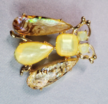 Bug Fly Bee Wasp Pin Insect Goldtone Faux Abalone Costume Fashion Estate... - $14.80