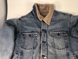 Vintage Guide Series Denim Sherpa Button Up Jacket M w/ Distress - £17.40 GBP