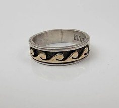Sterling Silver And 14KT Yellow Gold Wave Design Ring Size 10 6.2 Grams - £65.52 GBP