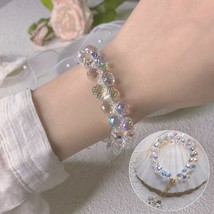 Double Row Pink/Purple/Clear Shining Crystal Adjustable Beaded Strand Bracelets  - £14.28 GBP