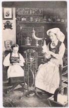 Postcard Woman At Spinning Wheel &amp; Child Reading - £5.47 GBP