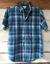 Sonoma Men&#39;s M Blue Shirt Casual Bttn-Down Plaid Turquoise Blue S/S Cttn... - £14.59 GBP