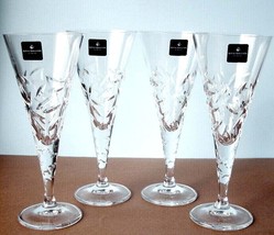 Royal Doulton Central Park 4 Pc. Crystal Wine Glass Set 8&quot;H Leaf Cuts New Boxed - £78.25 GBP