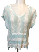 Honolua Light Blue and White Striped V Neck Hooded Short Sleeve Top Size S - $9.49
