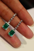 14K White Gold Plated 2.00Ct Emerald Cut Simulated Emerald  Drop/Dangle Earrings - £81.76 GBP