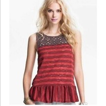 Free People Tunic w/Eyelet Detailing in Red/Brown Small - £22.19 GBP