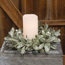 Winter Ice Kissed Mistletoe Candle Ring - White Berries - Primitive Country - 4&quot; - £62.03 GBP