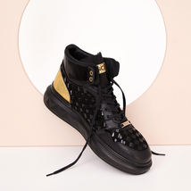 The Eugene Black & Gold Woven Leather High-Top Men Sneaker image 9