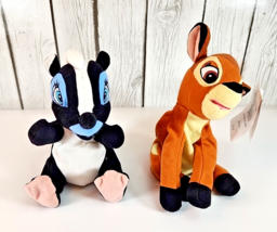Disney Store Bambi &amp; Flower Bean Plush Lot 2 Vintage 5in Soft Stuffed An... - $14.84