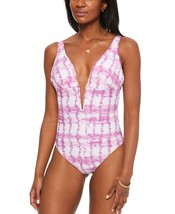 $88 bar III Stretch Plunging V-Neck Open Back V-Wire One Piece Purple Size Large - £11.25 GBP