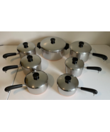 Clean Vtg Revere Ware 1801  Stainless/Copper Bottom 14 Pc Lot w/Lids Pot... - $159.95