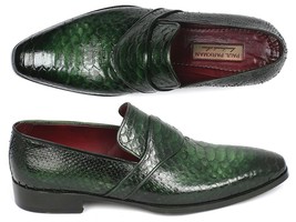 Paul Parkman Mens Shoes Loafers Green Genuine Python Slip-On Handmade 11GRN95 - £567.53 GBP