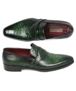 Paul Parkman Mens Shoes Loafers Green Genuine Python Slip-On Handmade 11GRN95 - $709.99