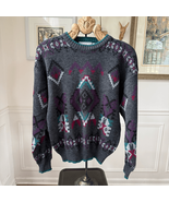 Vintage 90s Campus Brand Southwestern Print Sweater Teal Purple Grey L - $32.40