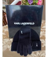 Karl Lagerfeld Paris Cable Knit Beanie Hat &amp; Gloves - Black Emblem (New ... - £42.77 GBP