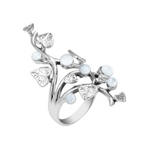 Beautiful Vine Leaf Round White MOP .925 Silver Ring-7 - £20.20 GBP