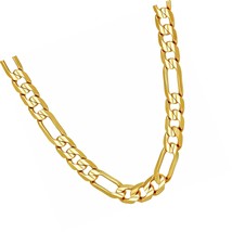 JEWELRY 7mm Figaro Chain Necklace Diamond Cut 24k - £198.45 GBP