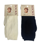 Kathie Lee Socks Set Lot 2 Pairs Ivory White &amp; Black Textured Knit Femin... - $37.76 CAD