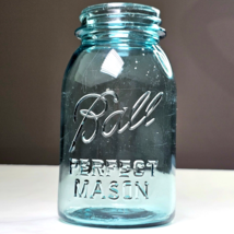 Antique 1922-33 Ball PERFECT MASON Quart Jar Regular Mouth Blue Glass Dé... - $25.00