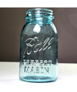 Antique 1922-33 Ball PERFECT MASON Quart Jar Regular Mouth Blue Glass Dé... - $25.00