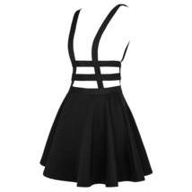 Women&#39;S Braces Skirt Pleated A-Line Suspender Mini Skirt (L, Black) - £32.42 GBP