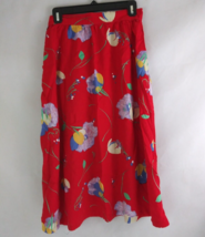 Women&#39;s Red Button-Up Skirt With Colorful Floral Designs Size 26&quot; Waist - £10.07 GBP