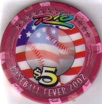 2002 Baseball Fever Rio Las Vegas Limited Edition $5 Casino Chip - $9.95