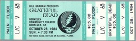 Grateful Dead Mail Away Untorn Ticket Stub Octobre 28 1984 Berkeley Cali... - $81.11