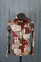 Vintage Long Sleeve Shirt - Art Deco Pattern by Boot Legger - Men&#39;s Large - $39.00