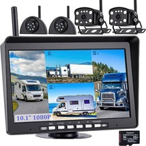 WOOCARTY 10.1&quot; RV Backup Camera System Wireless 1080P DVR Recording Monitor, IP6 - £571.71 GBP