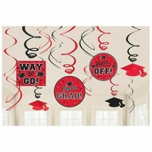 Graduation Red Black Foil Swirl 12 pc Value Pack Hanging Decorations - £6.06 GBP