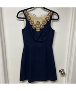 Lilly Pulitzer Wythe Navy Embellished Gold Beaded Shift Dress Size 00 - $45.54