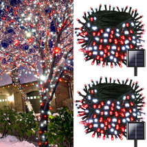 OZS-2PK 144FT 400LED Red and White Solar Christmas String Lights Outdoor, Waterp - $41.75
