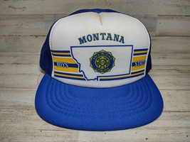 Vintage American Legion Montana Boys State Mesh Snapback Trucker Hat Blue Yellow - £16.38 GBP