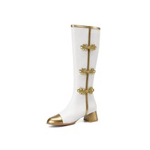 Plus Size Ethnic Style Bow Color-Blocking Women&#39;s Knee-High Boots Tapered Thick  - £59.28 GBP